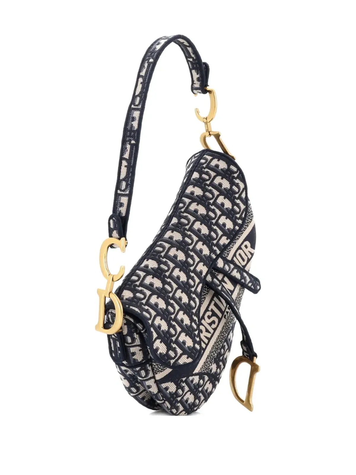 Christian Dior ビンテージ サドルハンドバッグ ロゴ刺繍 オブリークキャンバス ミディアム ショルダーバッグ ブルー - 画像5