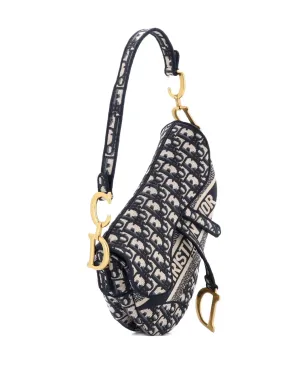 Christian Dior ビンテージ サドルハンドバッグ ロゴ刺繍 オブリークキャンバス ミディアム ショルダーバッグ ブルー - サムネイル5