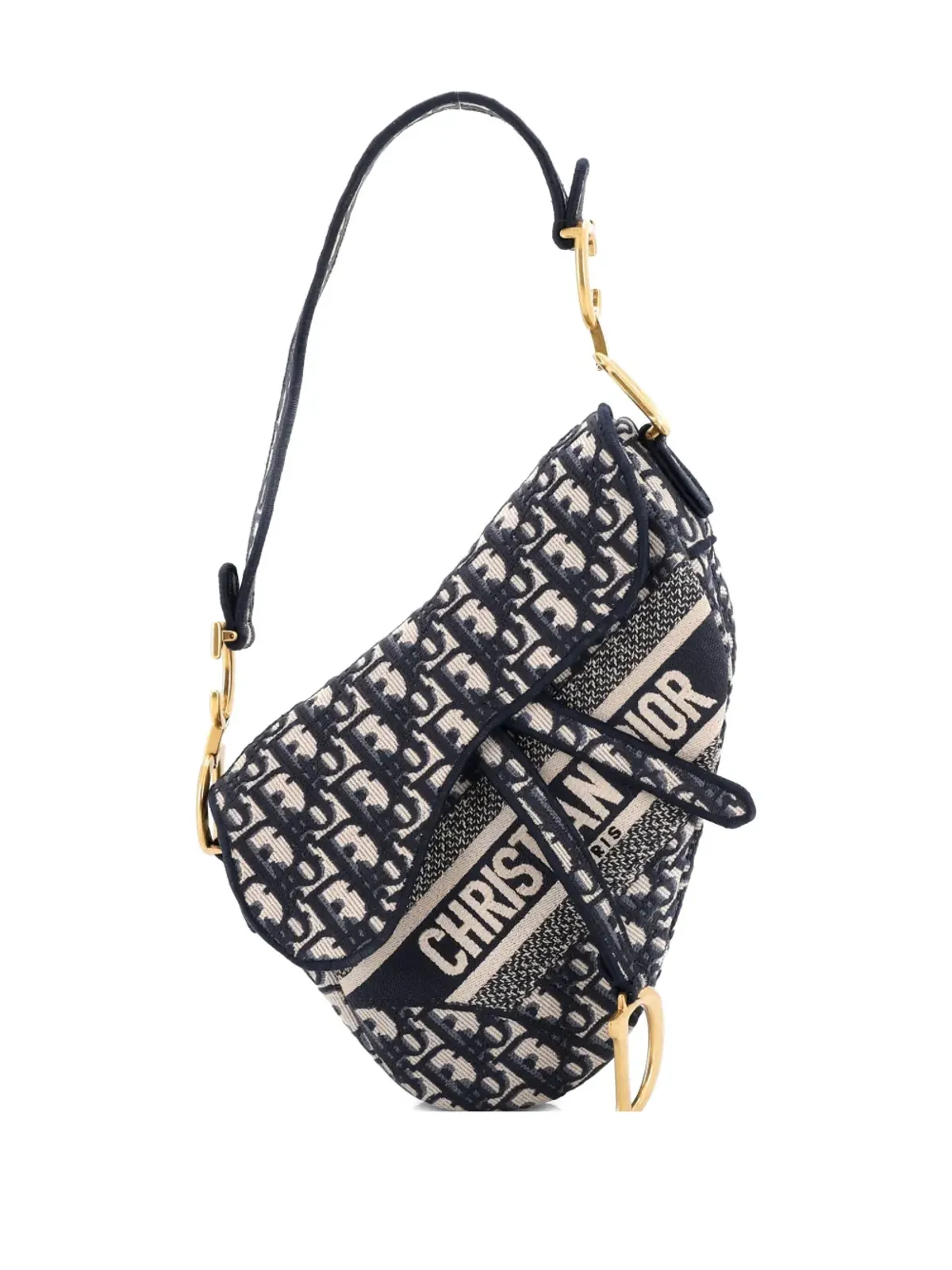 Christian Dior ビンテージ サドルハンドバッグ ロゴ刺繍 オブリークキャンバス ミディアム ショルダーバッグ ブルー - 画像2