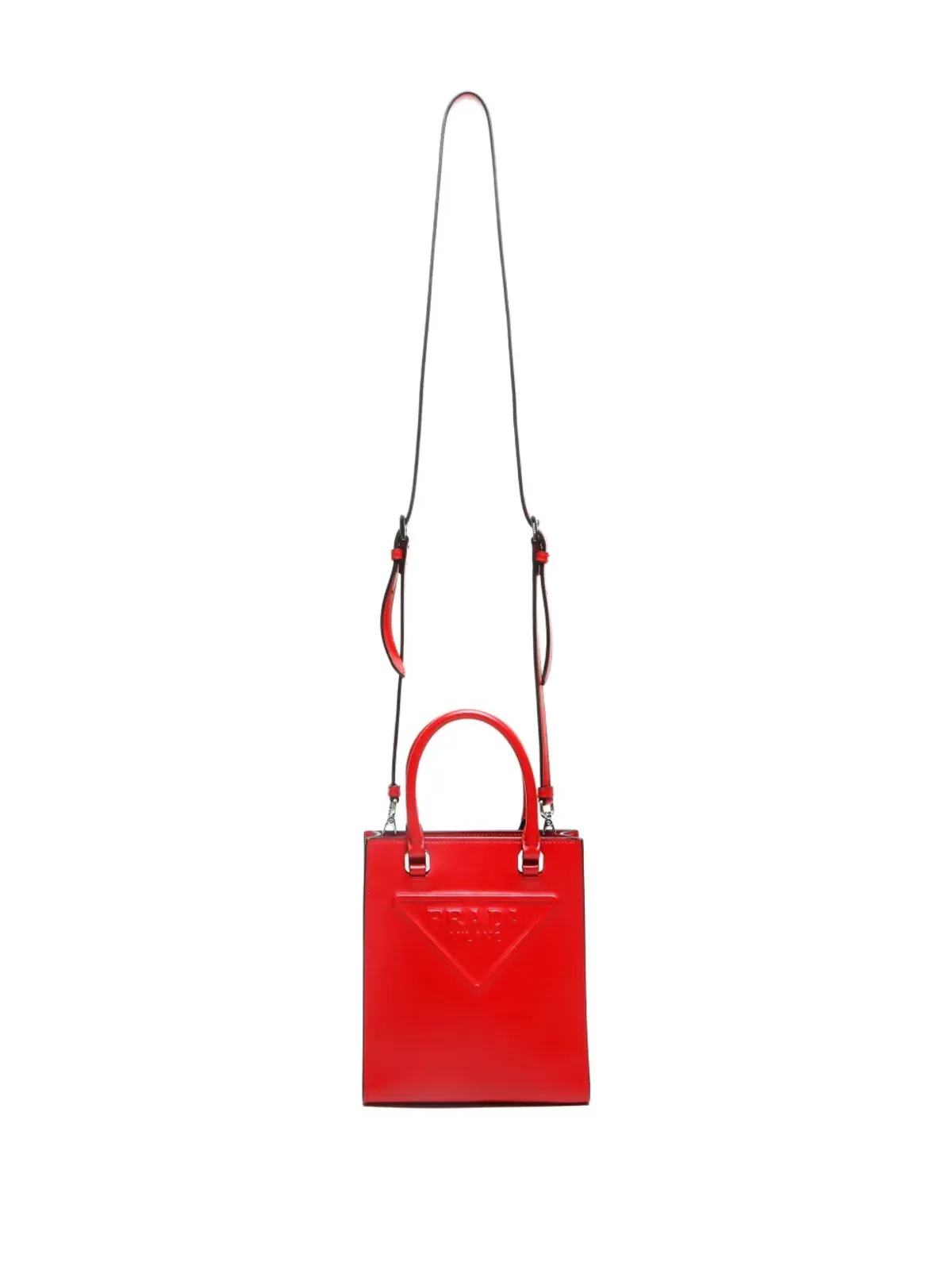 Prada ビンテージ 2020-2025年代 ミニ 2ウェイ 三角形エンボス トートバッグ - レッド - 画像5