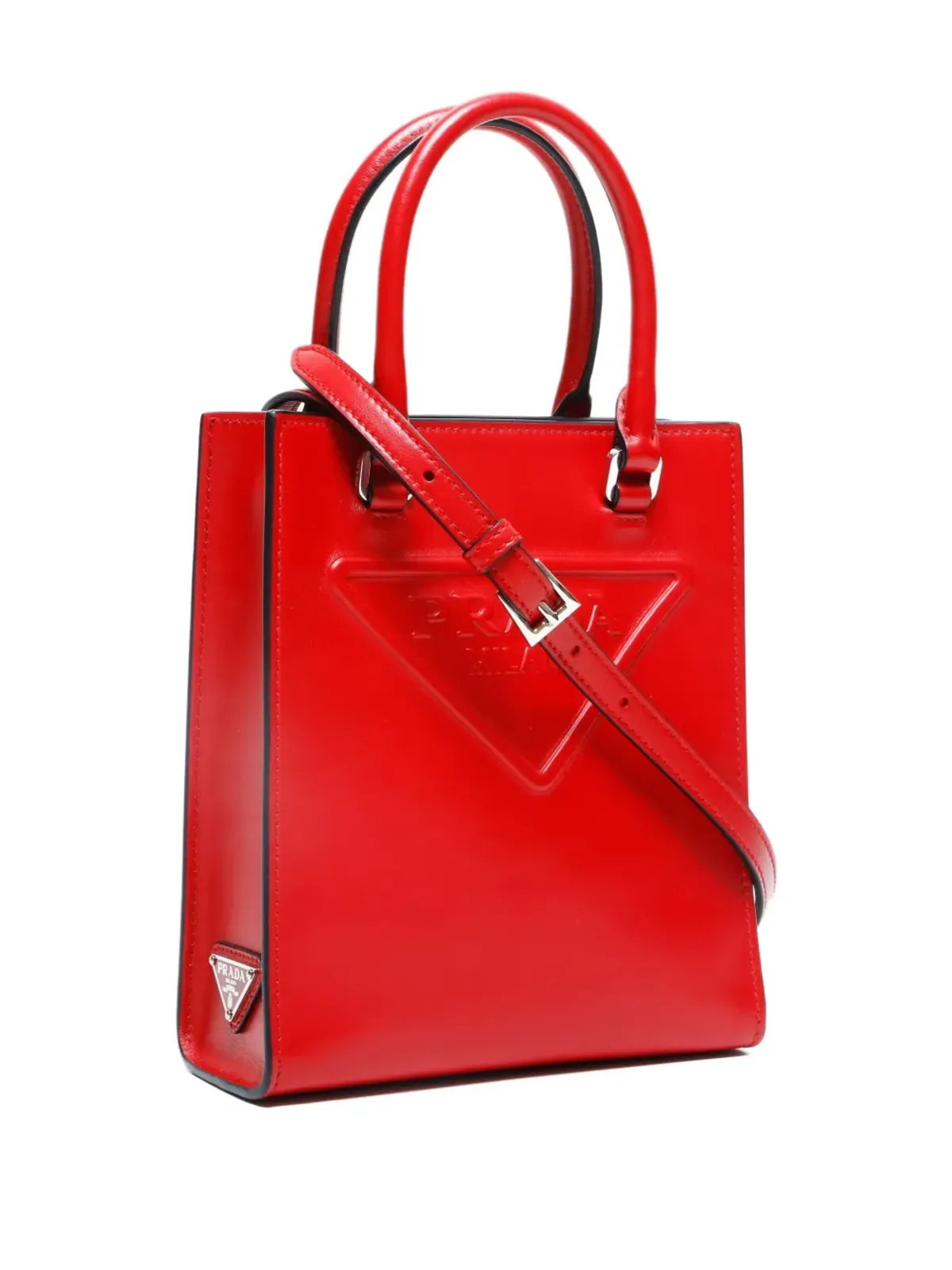 Prada ビンテージ 2020-2025年代 ミニ 2ウェイ 三角形エンボス トートバッグ - レッド - 画像3