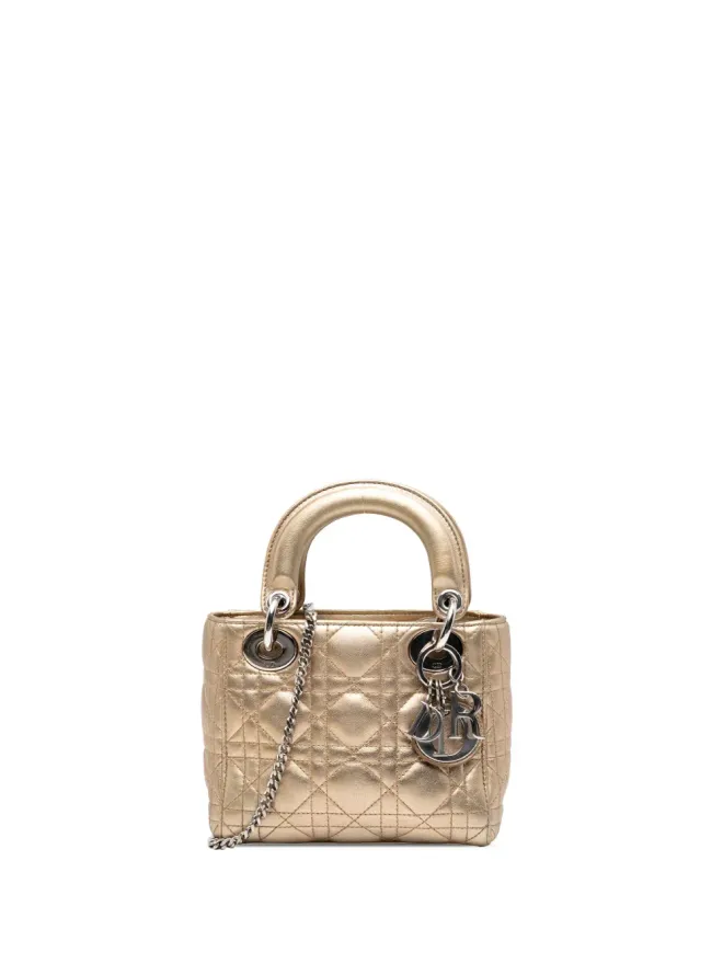 Christian Dior Pre-Owned Christian Dior ビンテージ 2014年 ミニ メタリック ラムスキン カナージュ レディ Dior サッチェル - ゴールドの商品画像