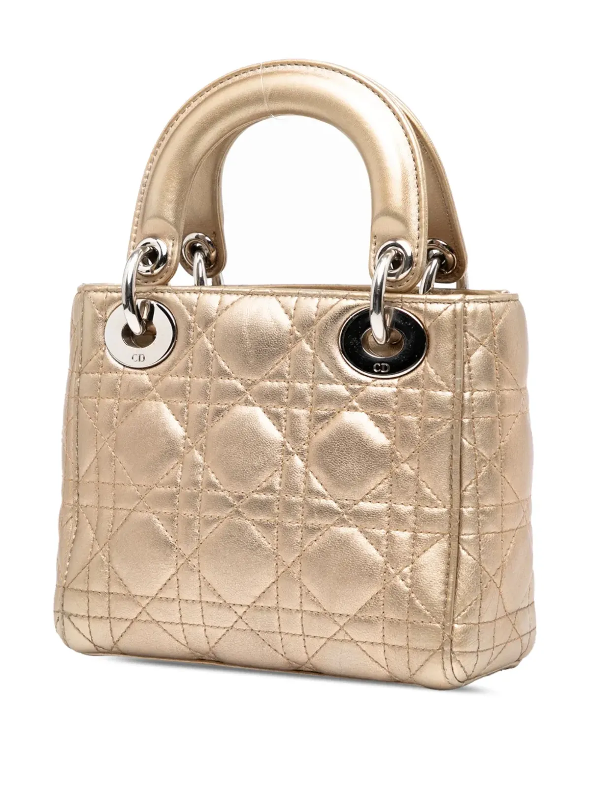 Christian Dior ビンテージ 2014年 ミニ メタリック ラムスキン カナージュ レディ Dior サッチェル - ゴールド - 画像3