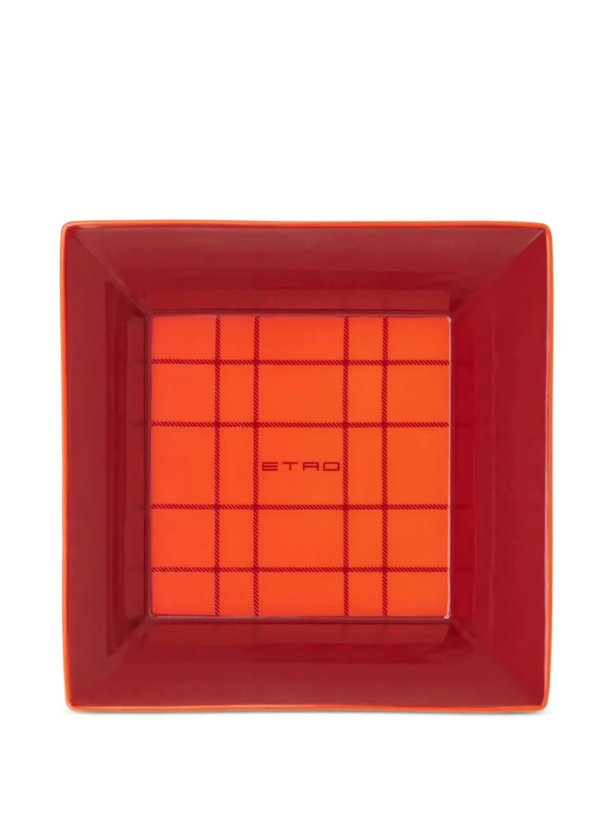ETRO HOME チェック柄磁器製トレイ - オレンジ - 画像1