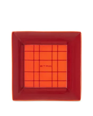 ETRO HOME チェック柄磁器製トレイ - オレンジ - サムネイル1