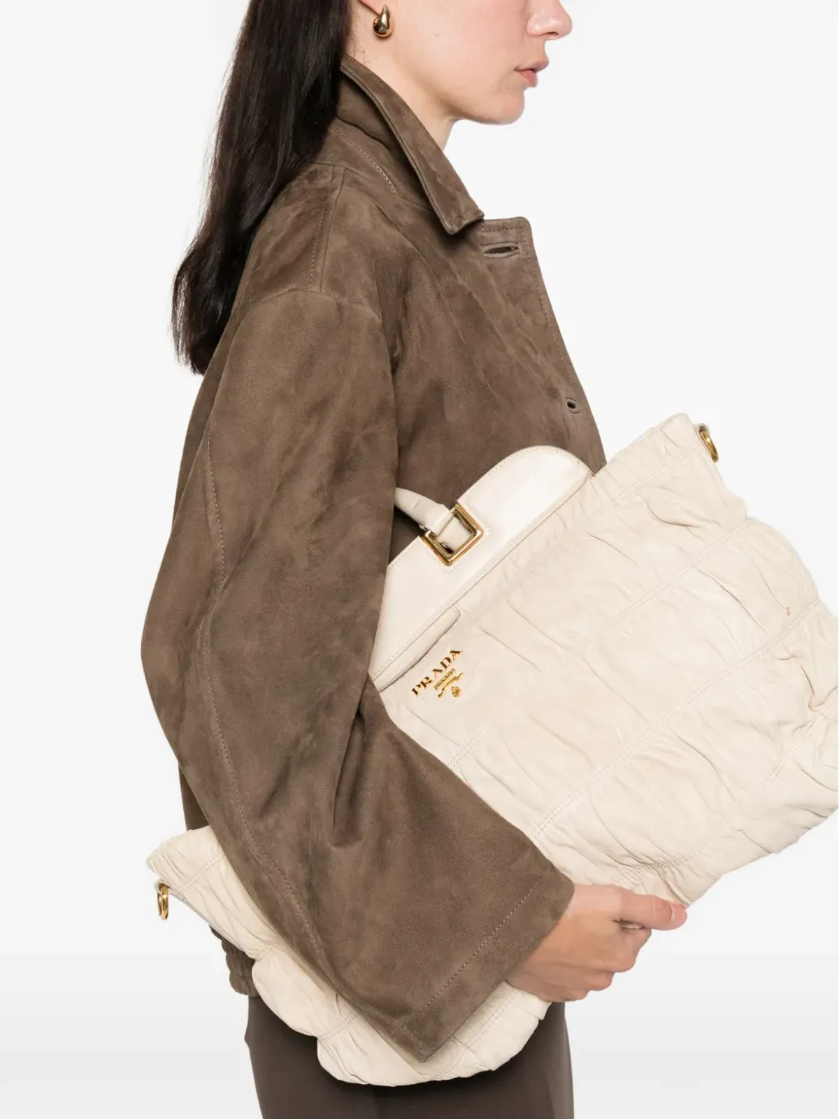 Prada ビンテージ 2010年代 ガーフル ギャザー入り トートバッグ - ニュートラルカラー - 画像2