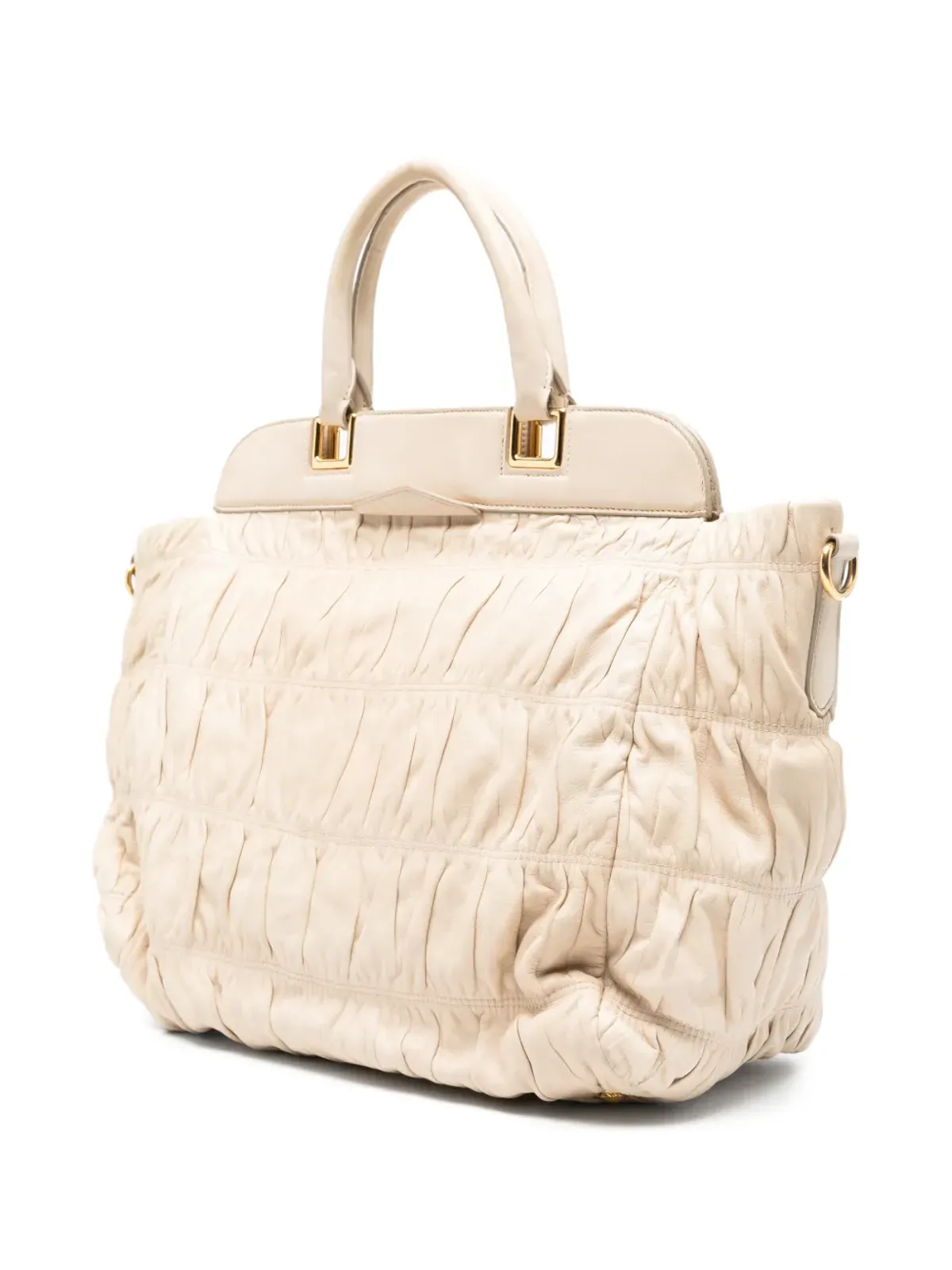 Prada ビンテージ 2010年代 ガーフル ギャザー入り トートバッグ - ニュートラルカラー - 画像3