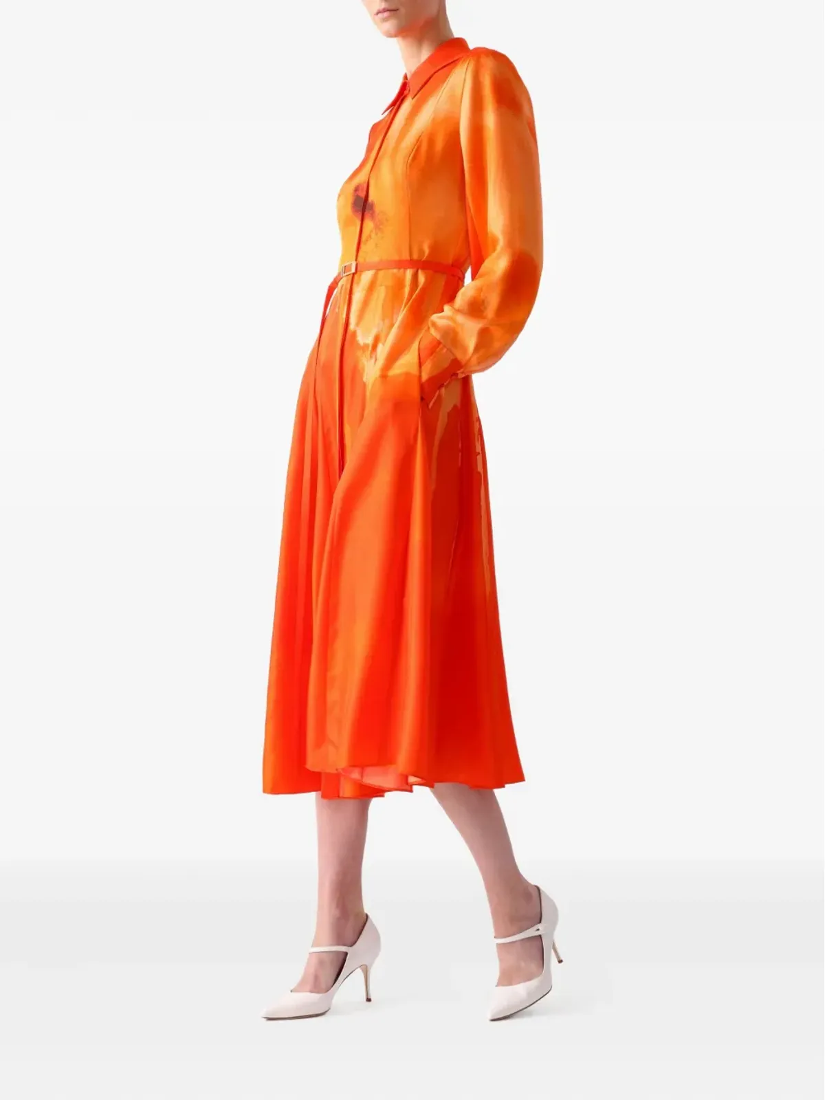 Jason Wu Collection 花柄プリントミディシャツドレス - オレンジ - 画像3