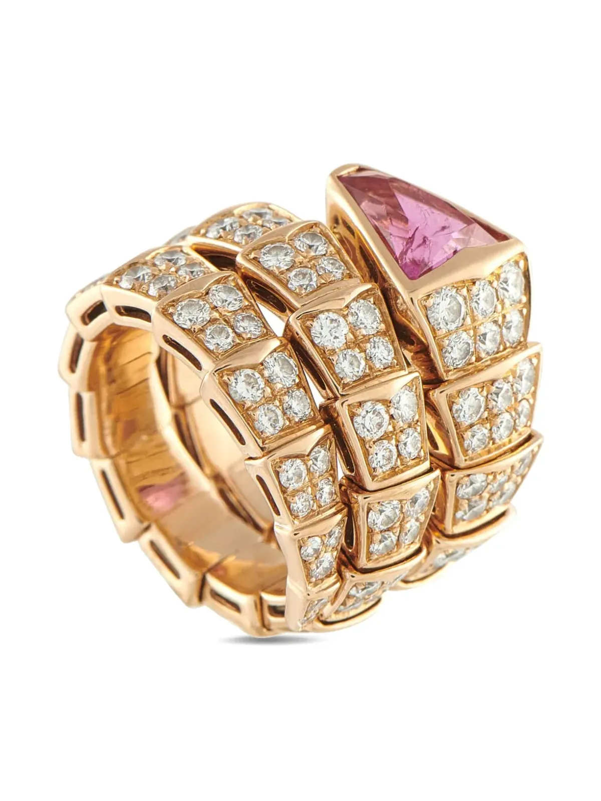 Bvlgari 18Kローズゴールド セルペンティ ダイヤモンドとトルマリンのリング - ピンク - 画像1