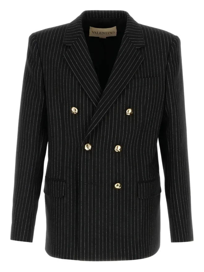 Valentino Garavani Valentino Garavani embroidered pinstripe blazer - Blackの商品画像
