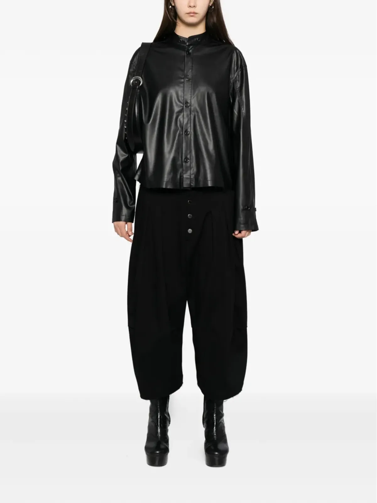TEAM WANG design raw-edge shirt - Black - 画像3