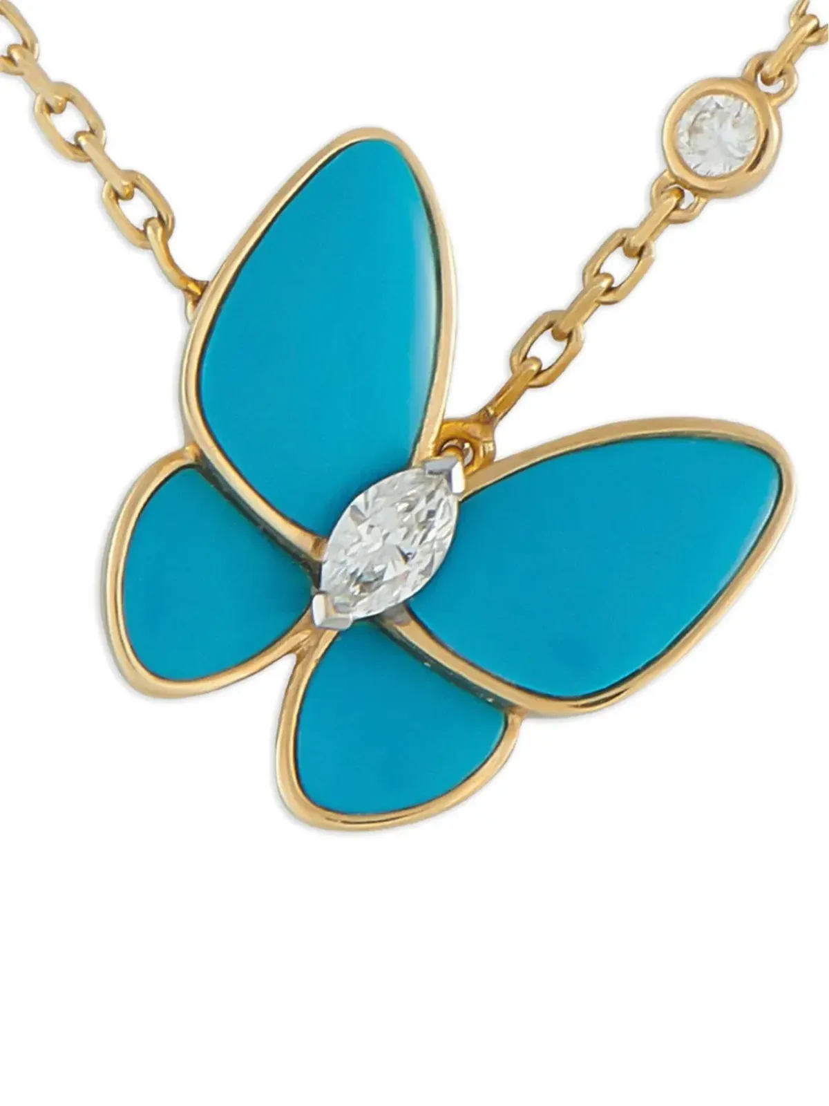 Van Cleef & Arpels ビンテージ 18K イエローゴールド ダイヤモンドとターコイズ 蝶モチーフ ペンダント ネックレス - 画像2