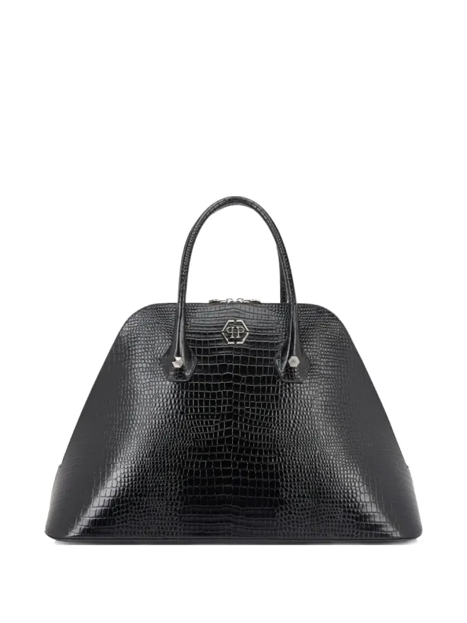Philipp Plein Philipp Plein 大判マジェスティック クロコダイル柄 ロゴパッチ ショルダーバッグ - ブラックの商品画像