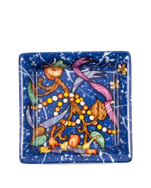 Hermès ビンテージ 1980年代 陶器製ミニ正方形デコラティブトレイ（8cm×8cm）- ブルー - サムネイル1