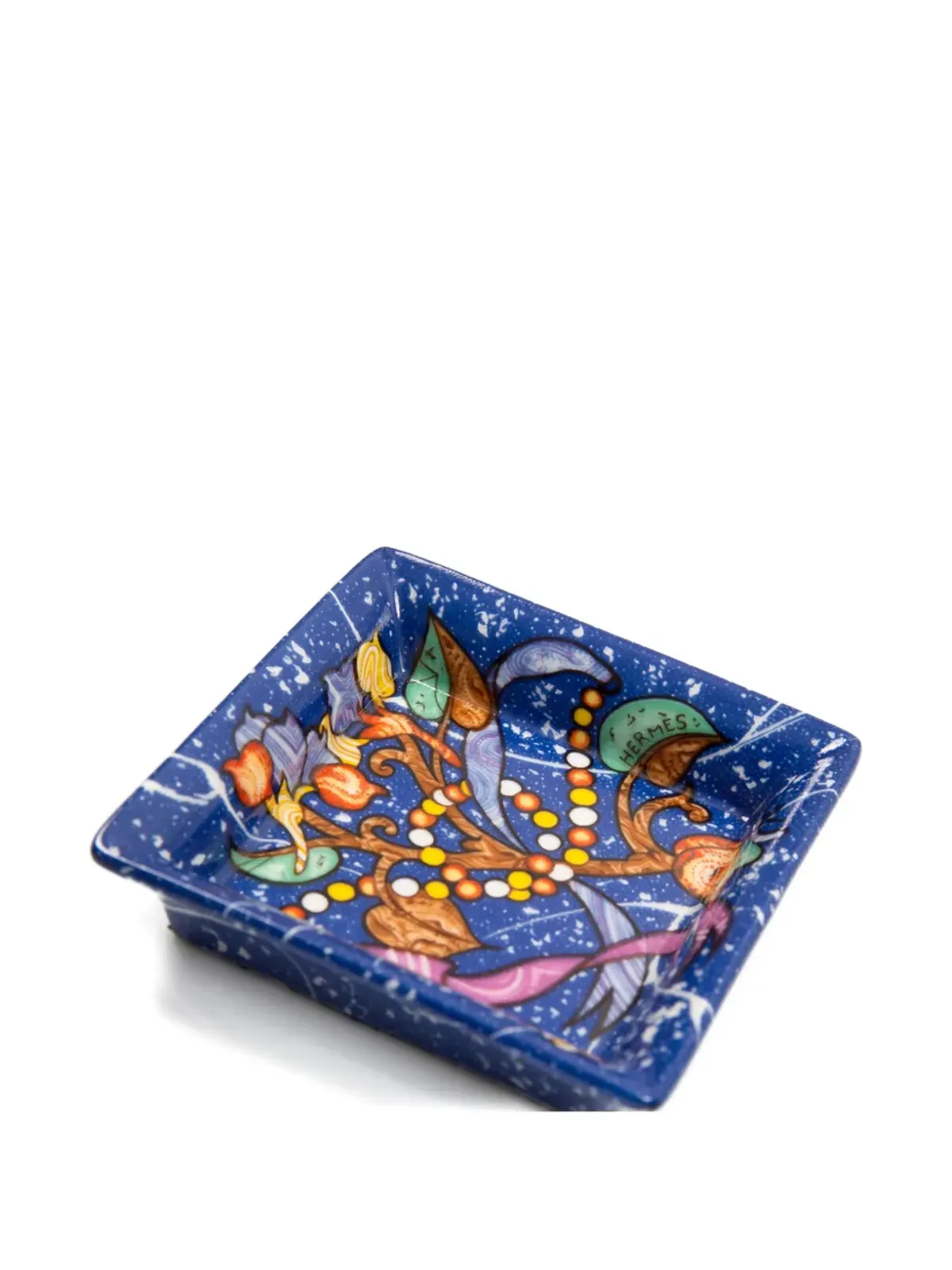Hermès ビンテージ 1980年代 陶器製ミニ正方形デコラティブトレイ（8cm×8cm）- ブルー - 画像3