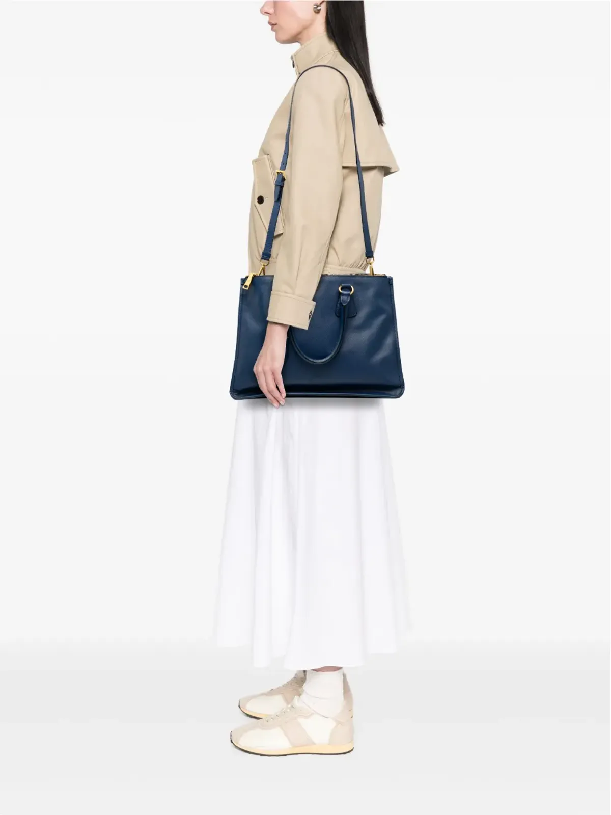 Prada ビンテージ サフィアーノ ダブルジップ オープン コンバーチブル トート サッチェル - 画像2