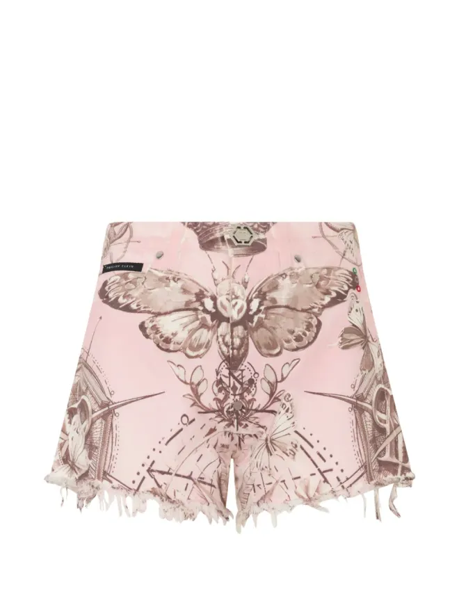 Philipp Plein Philipp Plein 蝶のタトゥー風フリンジショーツ - ピンクの商品画像
