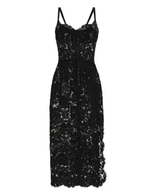 Dolce & Gabbana レーススリットミディドレス - ブラック - サムネイル1