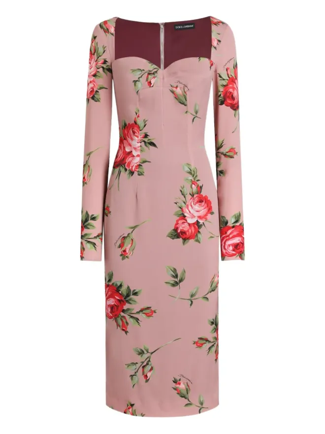 Dolce & Gabbana Dolce & Gabbana ロングスリーブ花柄プリント ミディドレスの商品画像