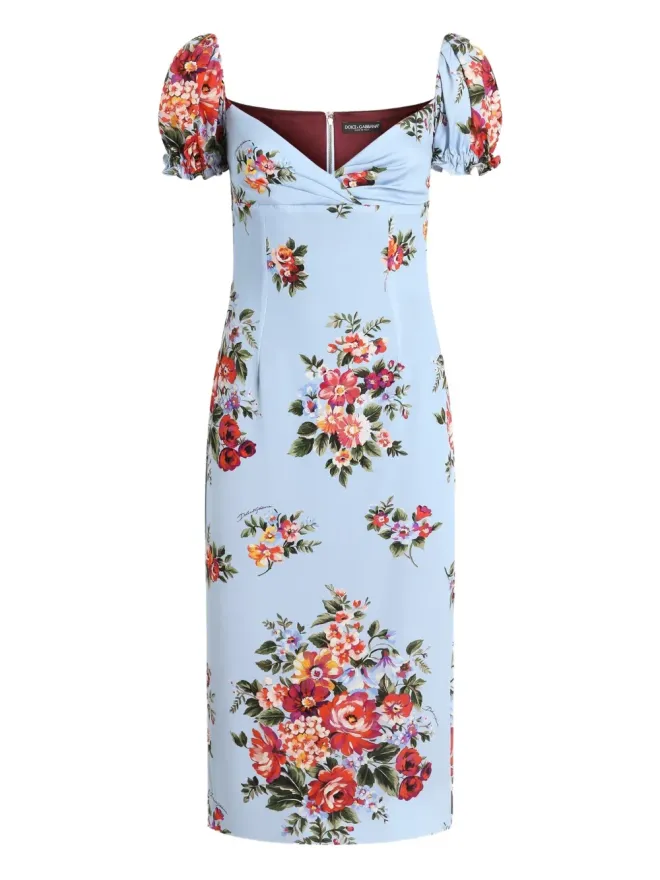 Dolce & Gabbana Dolce & Gabbana 花柄プリント パフスリーブ ミディドレスの商品画像
