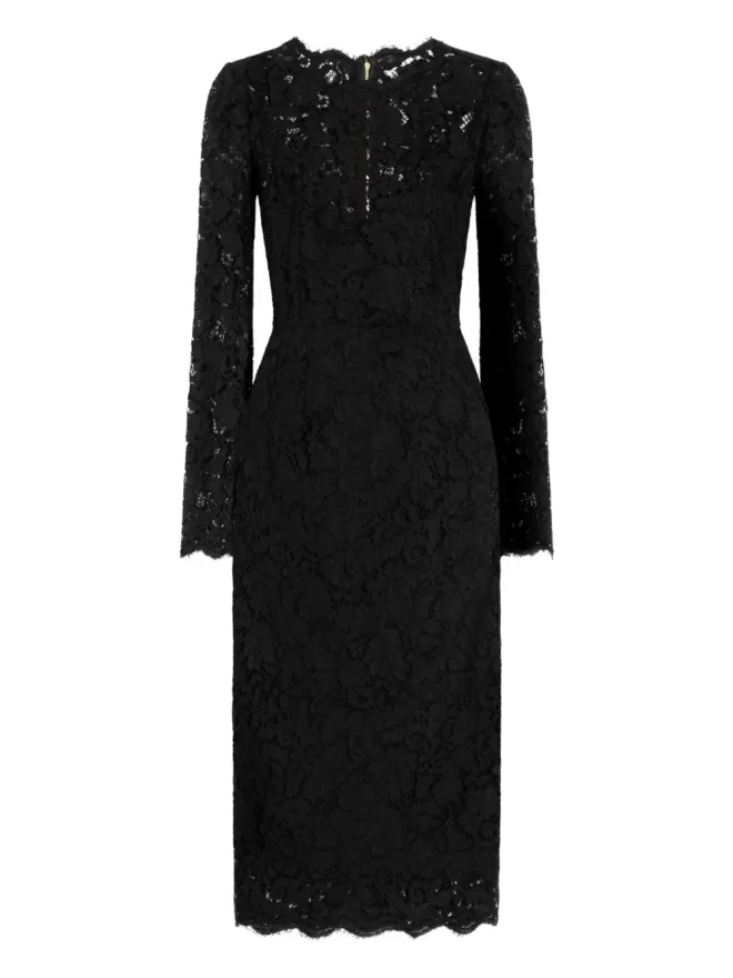 Dolce & Gabbana Dolce & Gabbana ロングスリーブ レース ミディドレス - ブラックの商品画像