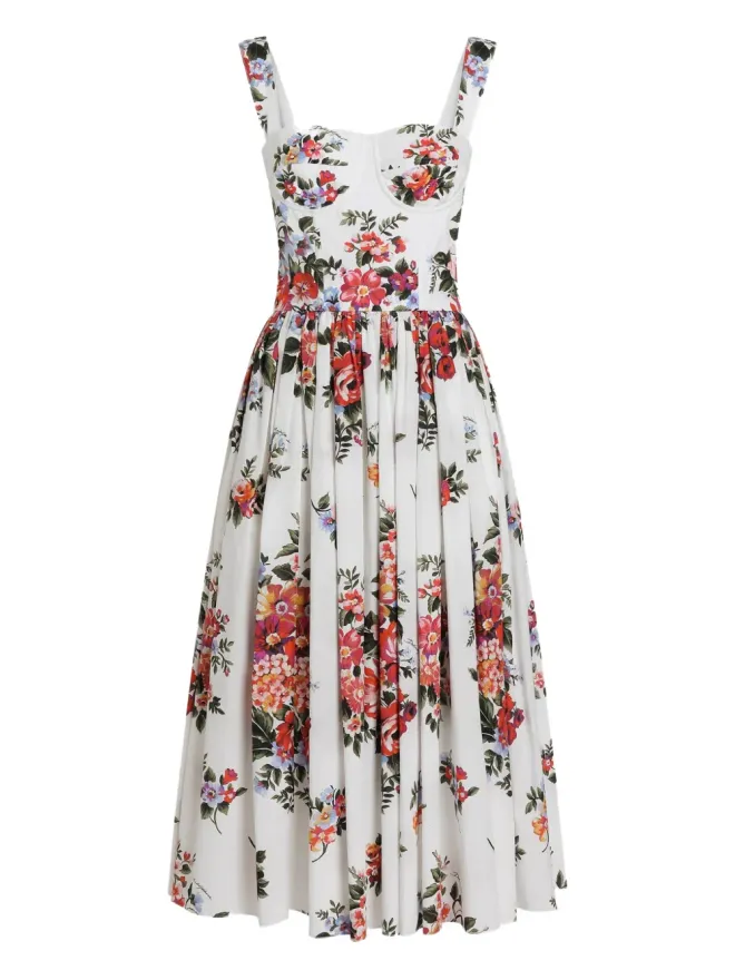 Dolce & Gabbana Dolce & Gabbana 花柄ブーケプリント ミディドレス - Whiteの商品画像