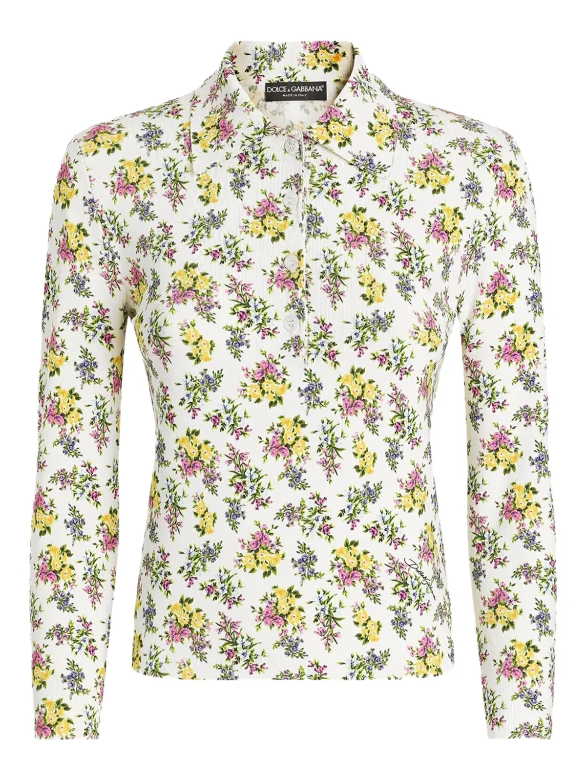 Dolce & Gabbana 花柄プリントポロシャツ（ホワイト） - 画像1