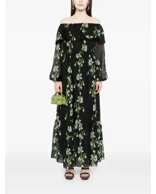Cynthia Rowley オフショルダー シルク マキシドレス ブラック - サムネイル2