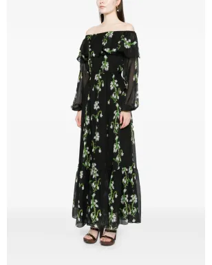 Cynthia Rowley オフショルダー シルク マキシドレス ブラック - サムネイル3