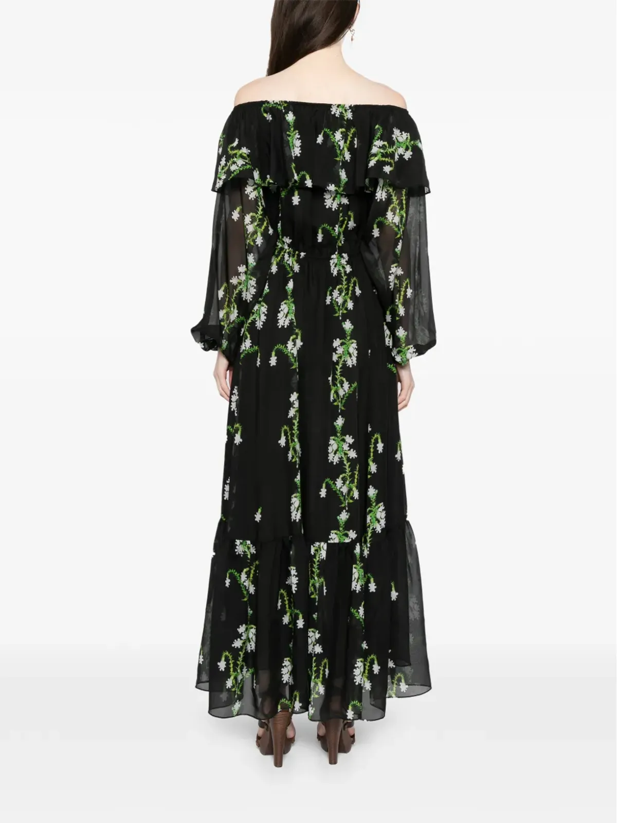 Cynthia Rowley オフショルダー シルク マキシドレス ブラック - 画像4