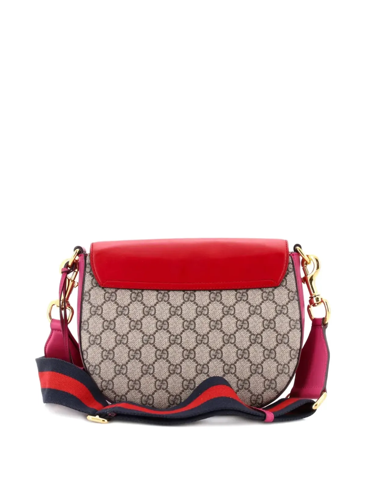 Gucci ビンテージ パドロックサドルショルダーバッグ GGコーティッドキャンバスとレザー ミディアム クロスボディバッグ - レッド - 画像2