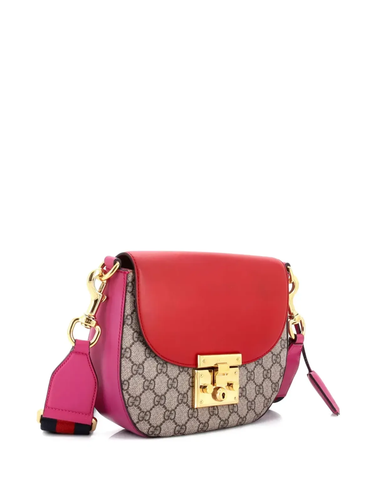 Gucci ビンテージ パドロックサドルショルダーバッグ GGコーティッドキャンバスとレザー ミディアム クロスボディバッグ - レッド - 画像3