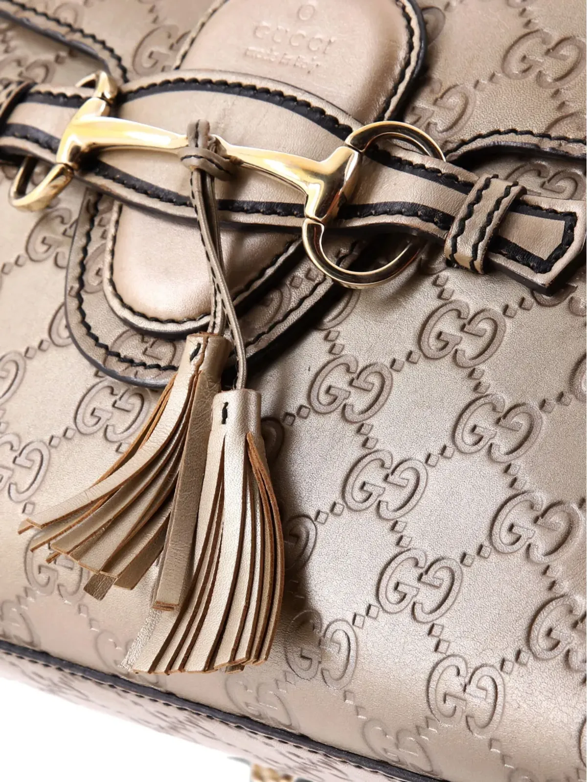 Gucci ビンテージ エミリー チェーンフラップバッグ Guccissima レザー ミディアム ショルダーバッグ - ニュートラルカラー - 画像5