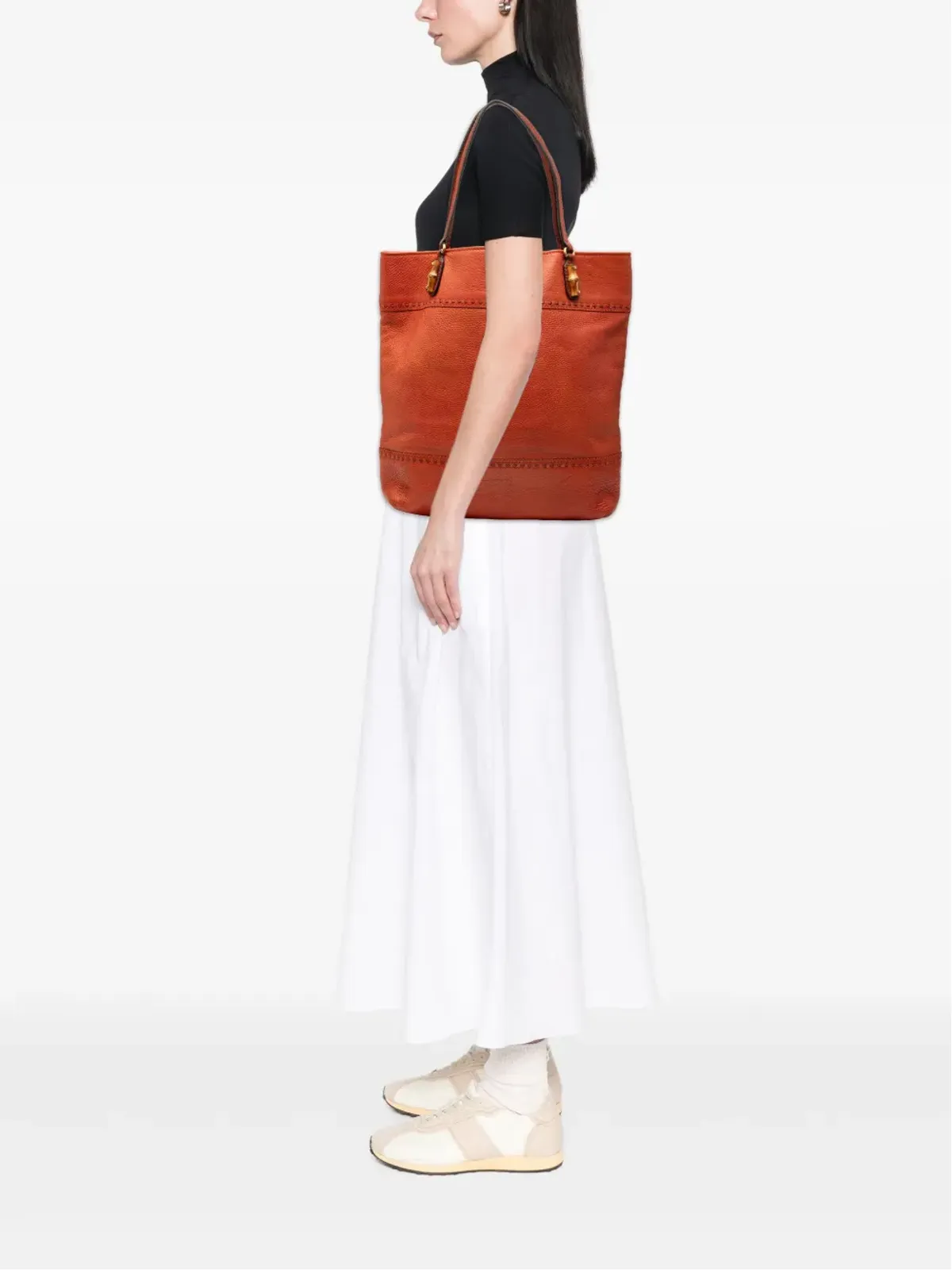 Gucci ビンテージ 2000-2015 大型レザー レイドバッククラフティー トートバッグ オレンジ - 画像2