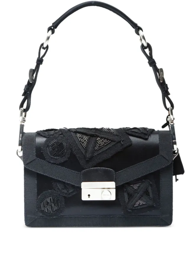 Prada Pre-Owned ビンテージ Prada 2000-2010 サテン ビーズ刺繍入り ショルダーバッグ - ブラックの商品画像