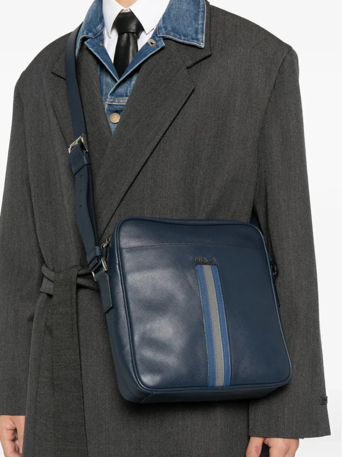 Prada ビンテージ 2010年代 ストライプデザイン メッセンジャーバッグ ブルー - 画像2