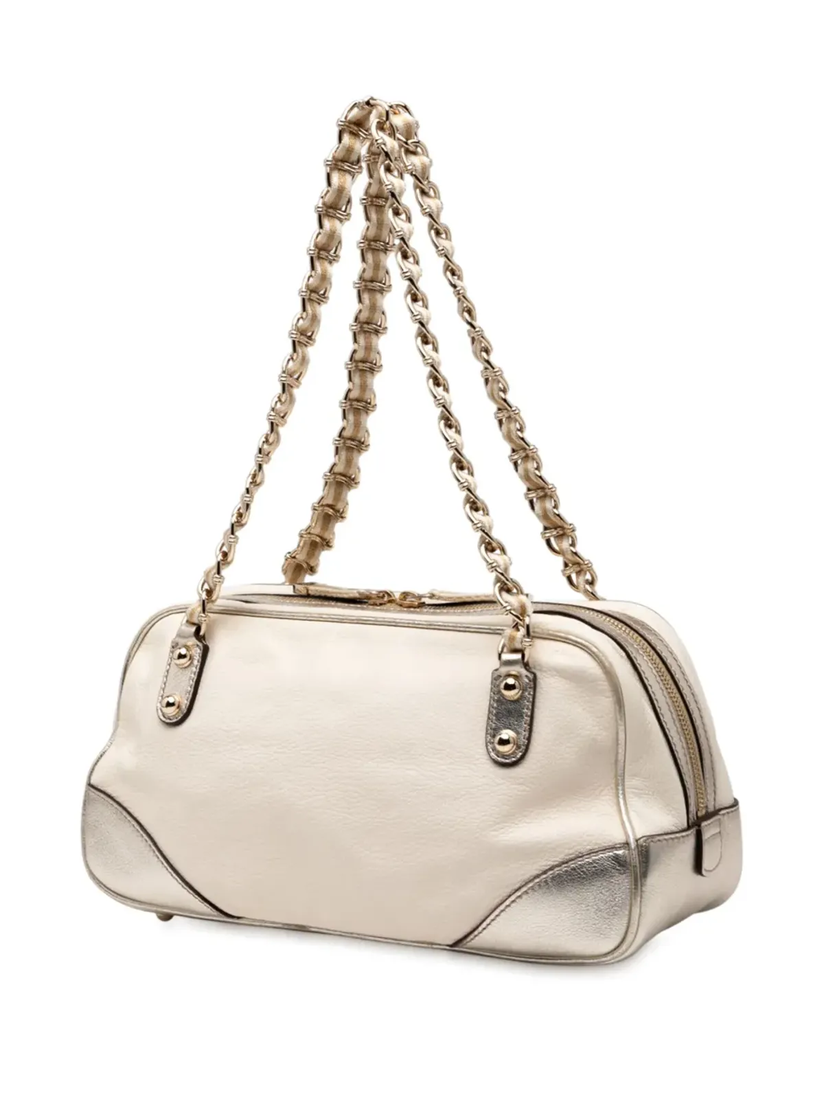 Gucci ビンテージ 2000-2015 小型レザーウェブ カプリ ショルダーバッグ - シルバー - 画像3