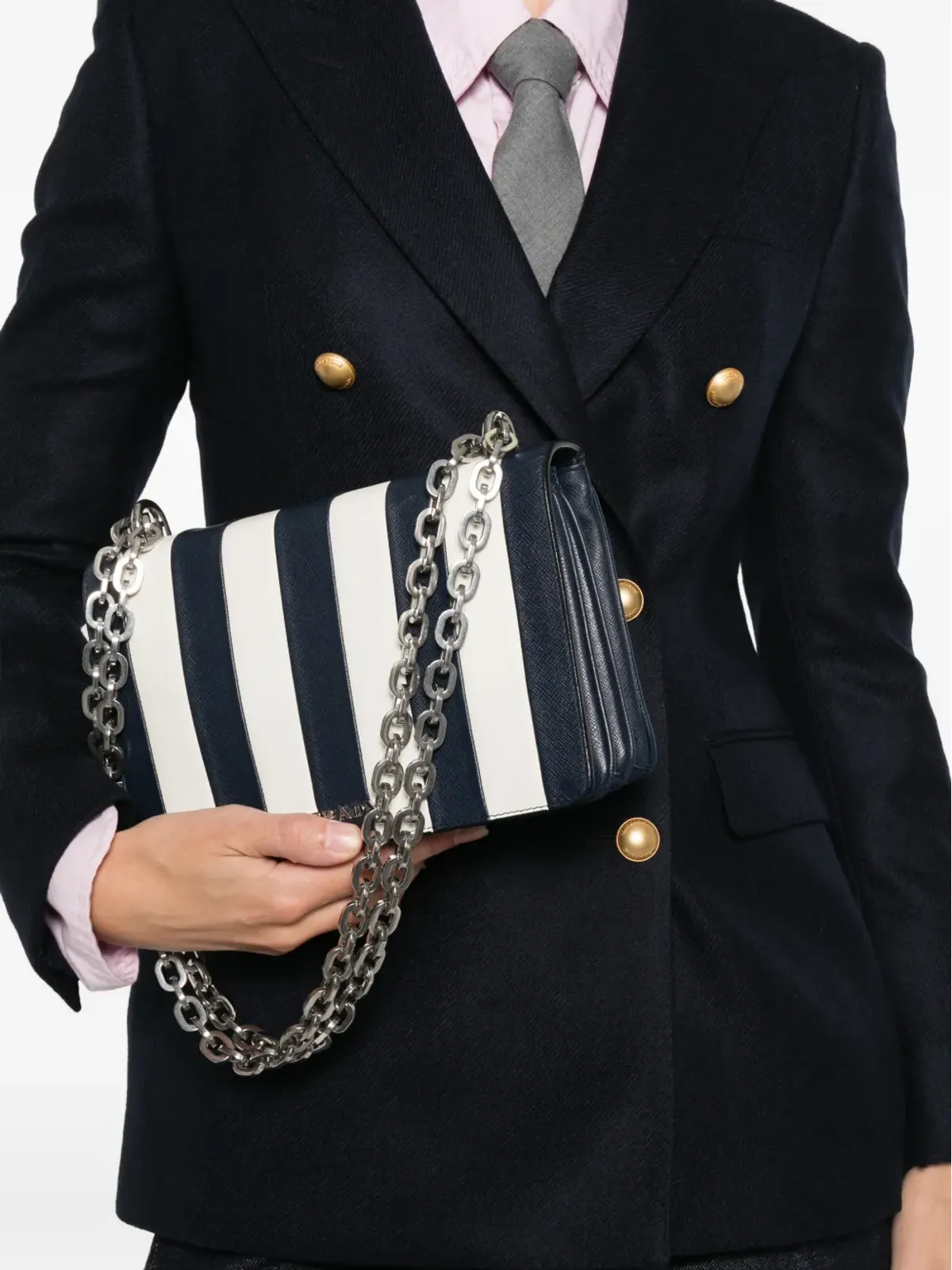 Prada ビンテージ 2010年代 ストライプ柄 チェーンストラップ バッグ - Blue - 画像2