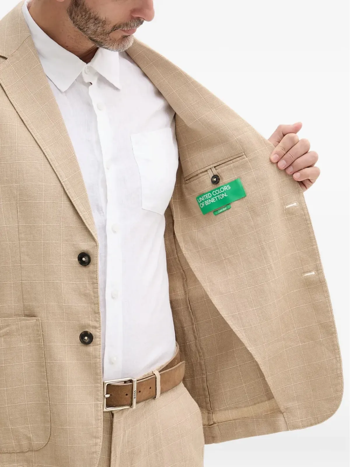 Benetton チェック柄ボタン留めスーツジャケット - 画像4