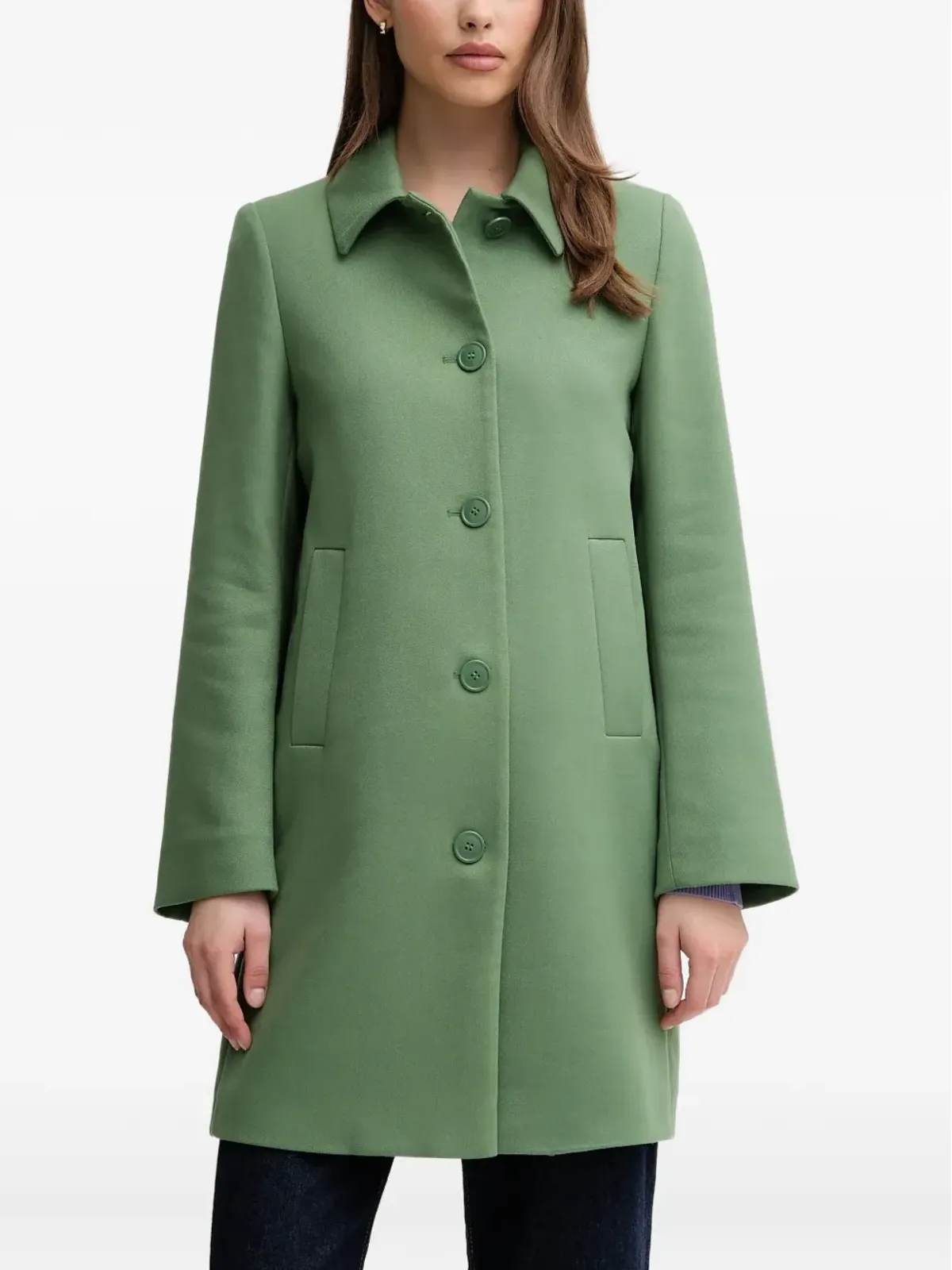 Benetton ボタン留め襟付きコート グリーン - 画像1