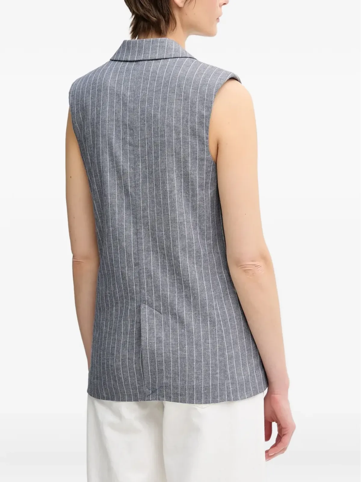 Benetton ストライプ柄 ダブルブレスト ウエストコート（グレー） - 画像3
