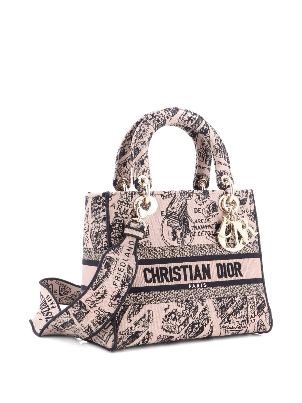 Christian Dior ビンテージ Lady D-Lite バッグ 刺繍入りキャンバス地 ミディアム サッチェル - ネュートラル系 - 画像3