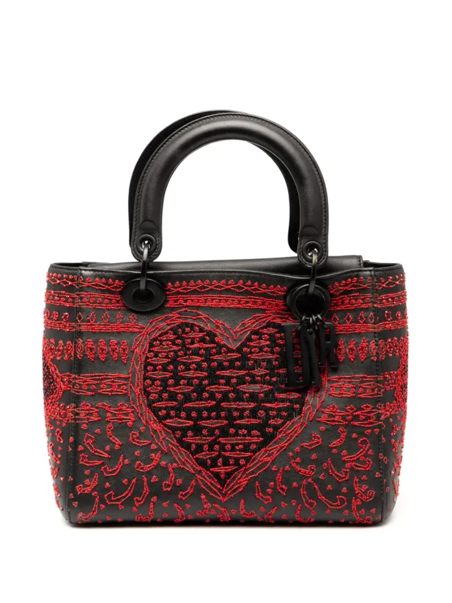 Christian Dior Pre-Owned Christian Dior Pre-Owned レディ Dior サッチェル ハート刺繍モチーフ カーフレザー ブラックの商品画像