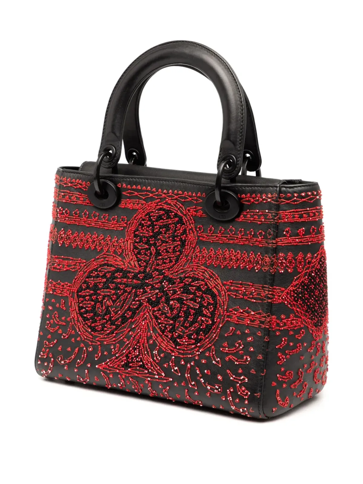 Christian Dior Pre-Owned レディ Dior サッチェル ハート刺繍モチーフ カーフレザー ブラック - 画像3