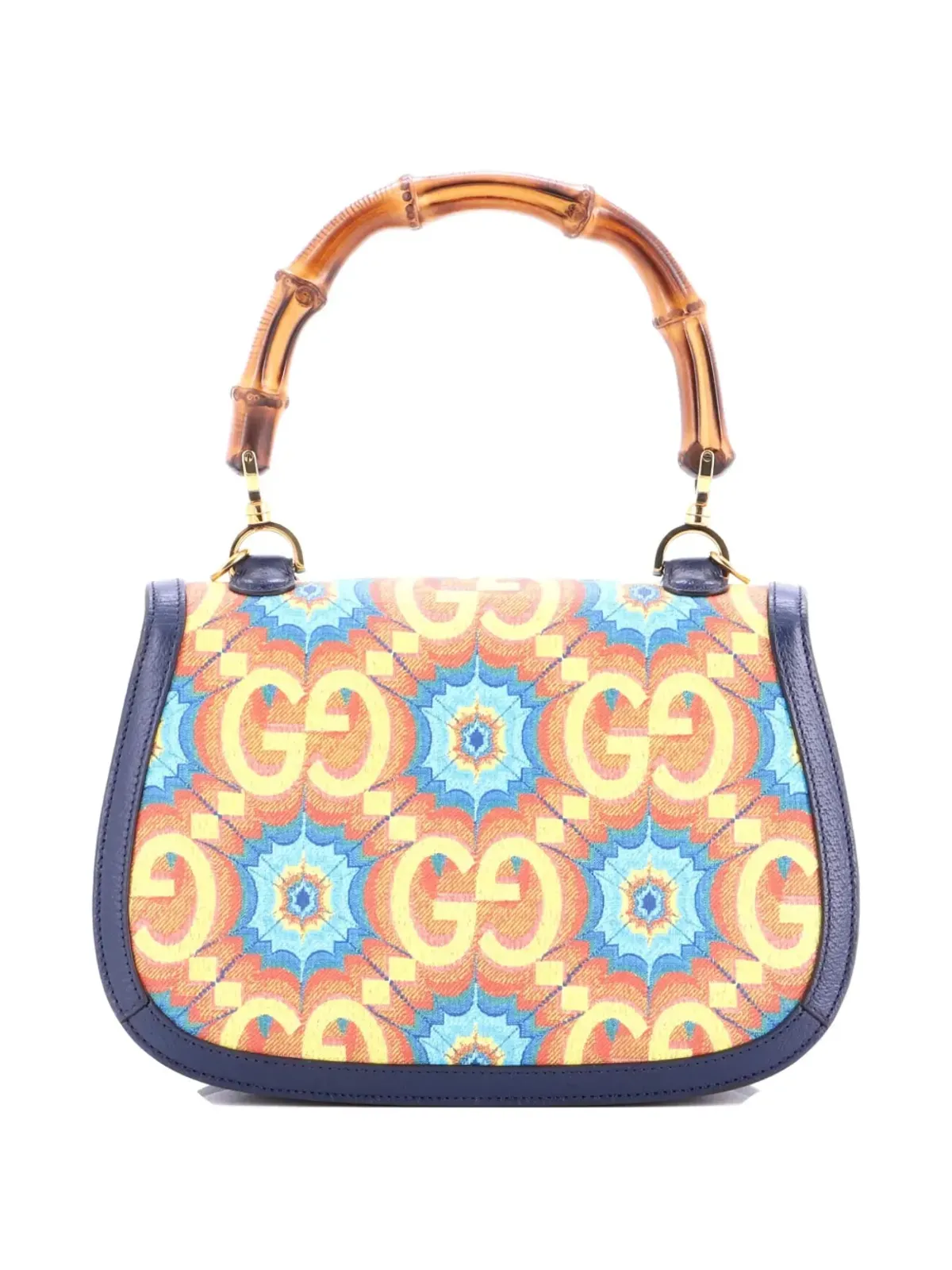 Gucci ビンテージ Bamboo 1947 トップハンドルバッグ カレイドスコーププリント GG コーテッドキャンバス ミディアム クロスボディバッグ - ブルー - 画像2