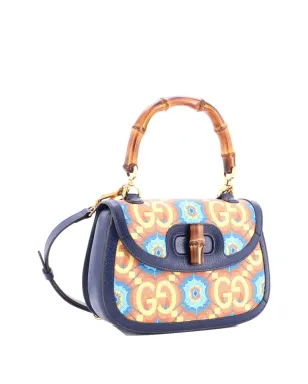 Gucci ビンテージ Bamboo 1947 トップハンドルバッグ カレイドスコーププリント GG コーテッドキャンバス ミディアム クロスボディバッグ - ブルー - サムネイル3