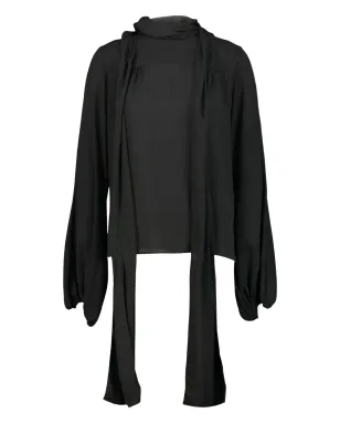 DRHOPE スカーフカラー長袖ブラウス - Black - サムネイル2