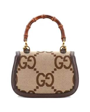 Gucci ビンテージ バンブー 1947 トップハンドルバッグ ジャンボ GGキャンバス 小型サッチェル - ニュートラルカラー - サムネイル2