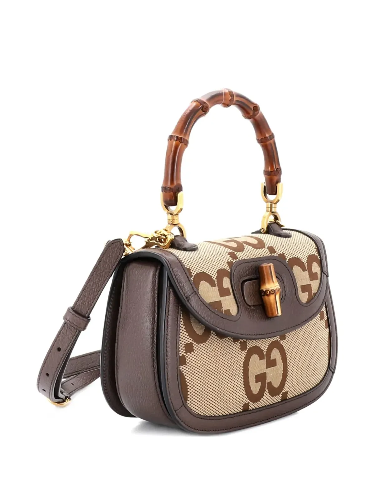 Gucci ビンテージ バンブー 1947 トップハンドルバッグ ジャンボ GGキャンバス 小型サッチェル - ニュートラルカラー - 画像3