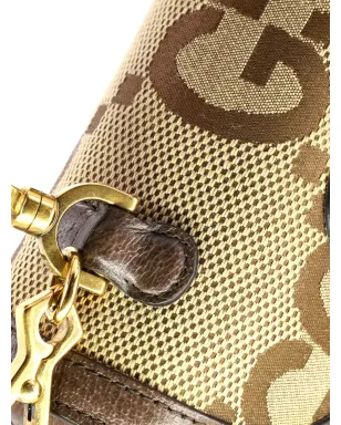 Gucci ビンテージ バンブー 1947 トップハンドルバッグ ジャンボ GGキャンバス 小型サッチェル - ニュートラルカラー - サムネイル4